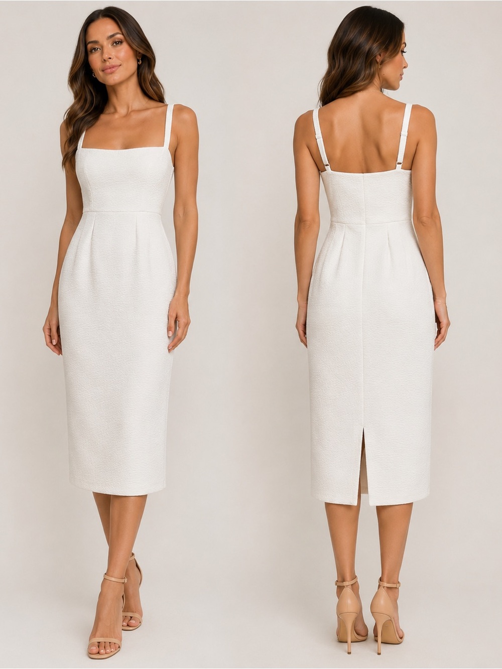 Sleek White Midi Dress with Spaghetti Straps